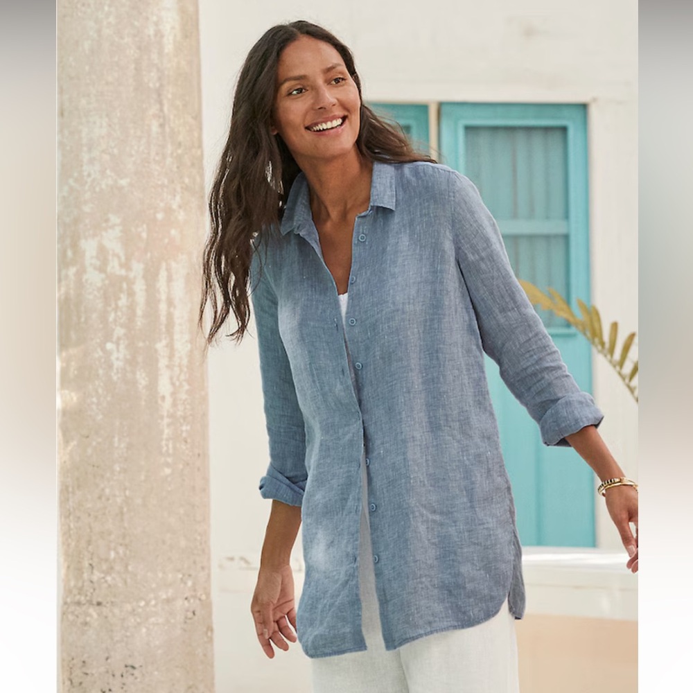 Garnet Hill Chambray Button-Up Linen Tunic